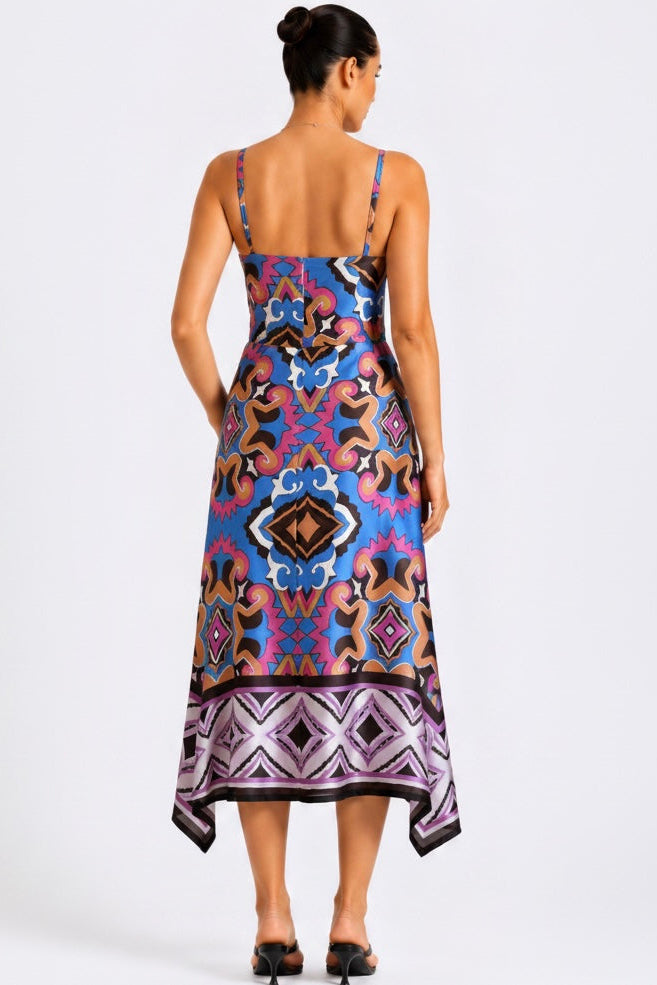 Fraeya Riviera blue print maxi dress luxury womenswear designed in Dubai