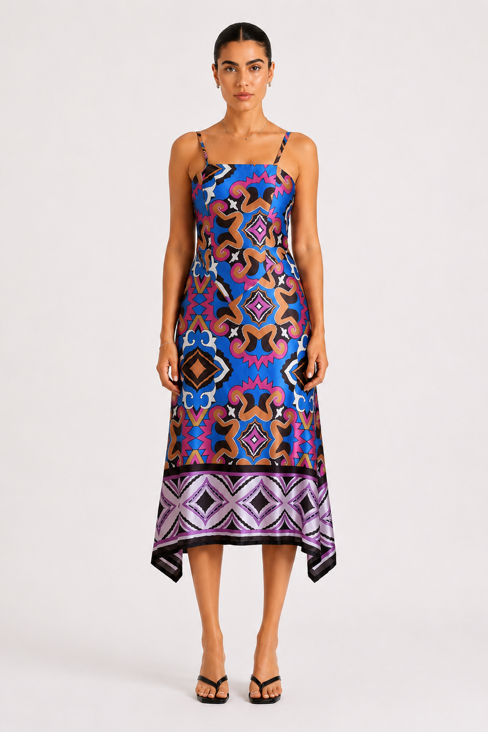 Fraeya Riviera blue print maxi dress luxury womenswear designed in Dubai