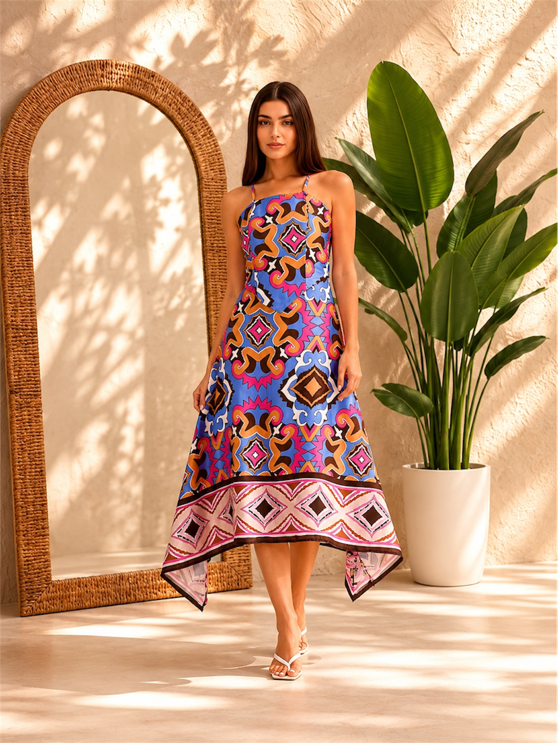 Fraeya Riviera blue print maxi dress luxury womenswear designed in Dubai