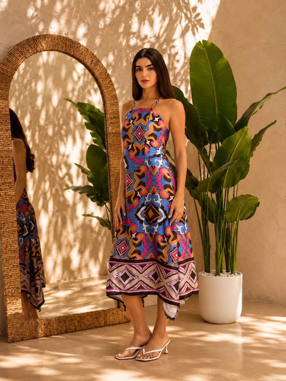 Fraeya Riviera blue print maxi dress luxury womenswear designed in Dubai
