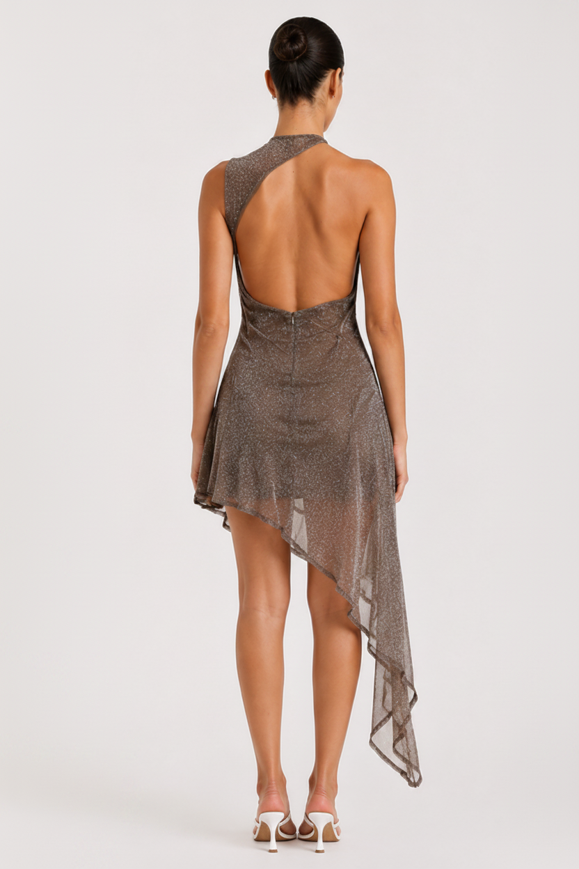 Fraeya Luna dress in khaki featuring contemporary feminine styling designed in Dubai